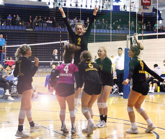Volleyball player jumping with joy