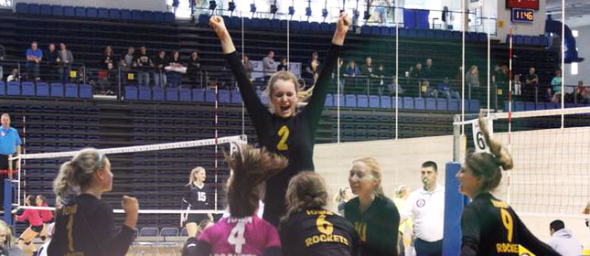 Volleyball player jumping with joy